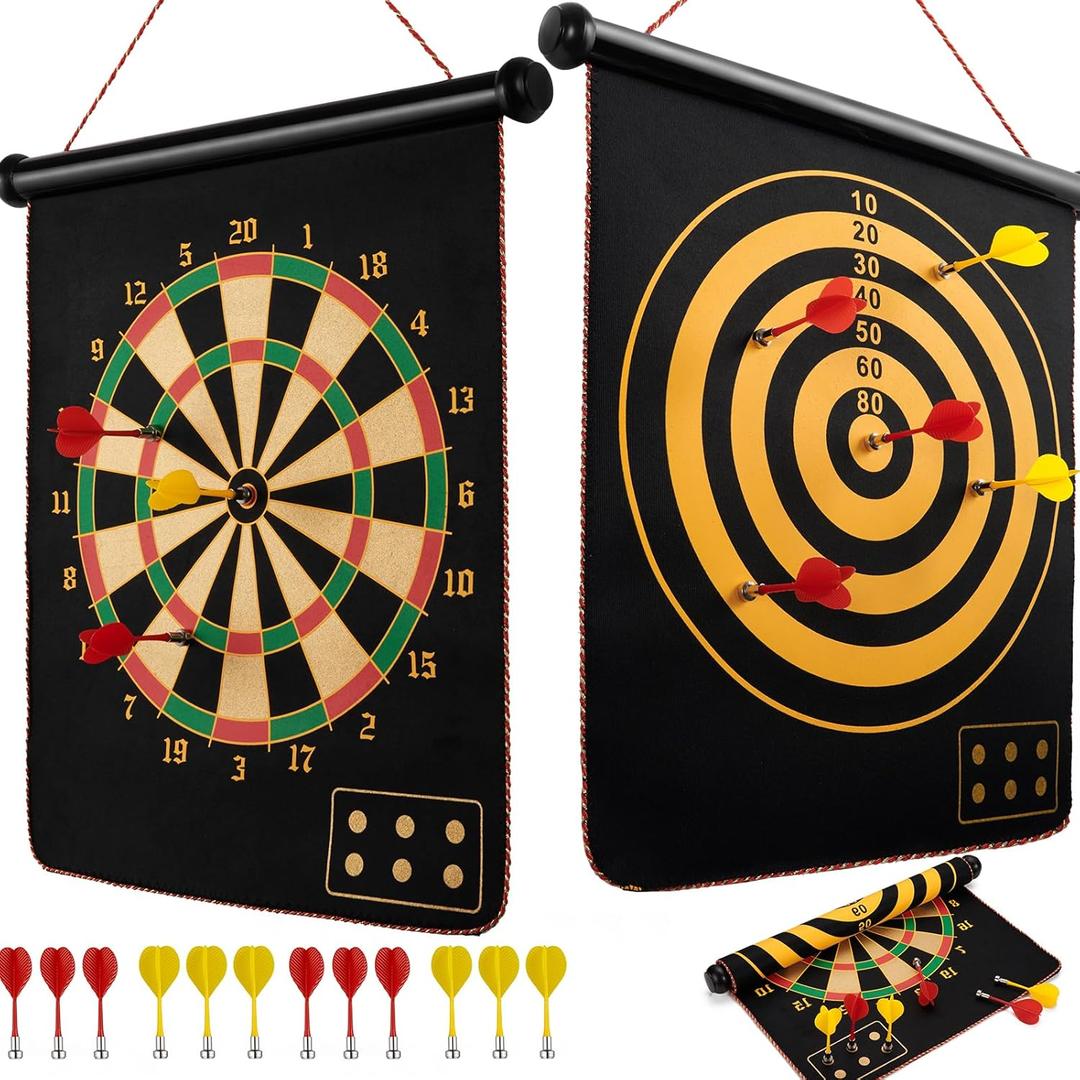 BATURU Magnetic Dart Board for Kids, Teens, Adults, Double-Sided Roll-Up Dart Board Game w/Strong Magnetic Darts, Boys Easter Basket Stuffer, Camping, Family Party Game, Easter Gifts for Kids