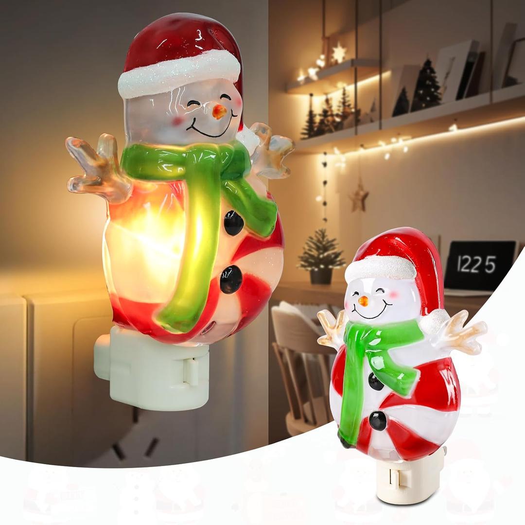 Afirst Christmas Night Light, 3D Christmas Snowman Campfire Nightlight, Flickering Night Light Plug in Christmas Decorations Snowman Figurines Lamp for Home Wall Bedroom