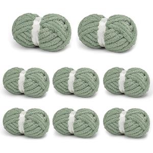 Chunky Yarn for Hand Knitting, Chunky Chenille Blanket Yarn for Crocheting, Bulky Soft Fluffy Chenille for Blanket Project, 8 Pack of 8oz/25yds, Sage Green