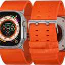 Tefeca Dual Series Replacement Watch Band Compatible with Apple Watch/ Apple Watch Ultra (Orange Nylon with Silver Adapters, 49/ 45/ 44/ 42mm)