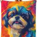 Colorful Shih Tzu Blanket Gifts for Women Girls Dog Lovers, Shih Tzu Themed Throw Blankets, Soft Cozy Lightweight Plush Throws for Living Room Sofa Couch Home Decor 60x80in