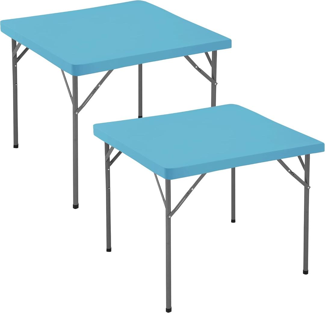 Square Fitted Tablecloth 34x34 Inch-2 Pack Light Blue Card Elastic Spandex Table Cover-Small Stretch Folding Table Cloths Topper Cap for Kitchen Dining Picnic Patio Outdoor Party Tables