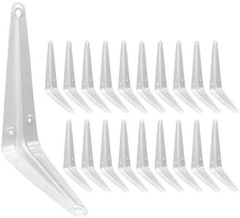 Shelf Brackets 6 Inch, 20 Pack White Metal Heavy Duty L Adjustable Floating Shelves Bracket, 6 x 5 Inch Farmhouse Decorative Shelf Angle Bracket for Wall with Screws