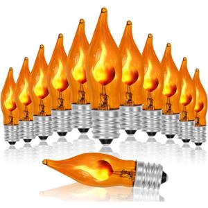 Flicker Flame Light Bulbs, Orange Flame Replacement Bulbs E12 Candelabra Base Light Bulbs for Electric Window Candles Halloween Indoor Outdoor String Lights, 1 Watt, 120 Volt(12 Pack)