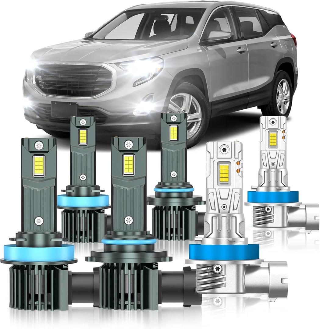 Compatible with GMC Terrain 2010-2018 Fog Bulbs, High&Low Beam Fog Light Bulbs Combo, 800% Super Bright 6000K Cool White, Plug and Play, Pack of 6