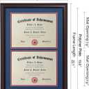 ELSKER&HOME Double Certificate Frame-Cherry Wood Color - 2.0mm Panels-Made for Document&diploma For TWO 8.5x11 Inch with Mat and 14x20 Inch without Mat(Double Mat,Navy with Red Rim)