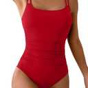 Eomenie One Piece Swimsuit for Women Tummy Control Slimming Bathing Suit Push Up Ruched Swim Suit Double Straps Swimwear Red(size XL)