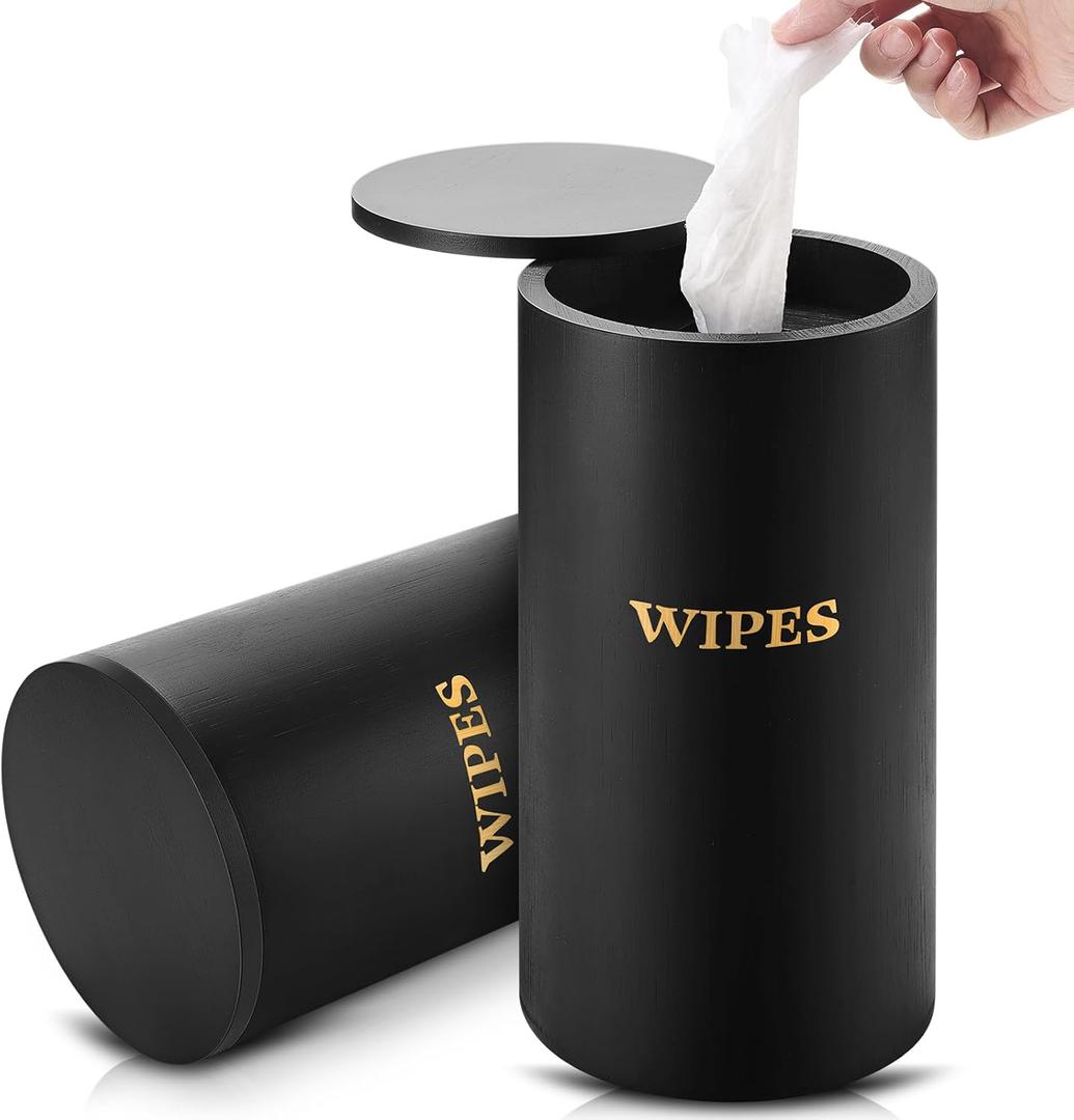 Refillable Wet Wipes Dispenser Disinfecting Wipe Container with Magnetic Lid Stylish Decorative Bamboo Holder for Bathroom Kitchen Countertop Home Office Storage Cleaning(Black)