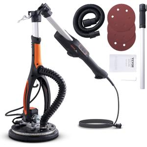 VEVOR Drywall Sander, 800W Brushless Lightweight Electric Wall Sander
Popcorn Ceiling Removal Tool, Stepless Speed 1000-2300 RPM, Double-Layer LED Light, Telescopic Handle, 12 Sanding Discs