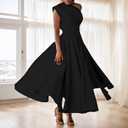 Kwunbwa One Shoulder Dresses for Women Elegant Asymmetrical A Line Flowy Formal Evening Gowns Party Cocktail Dress (Black, L)
