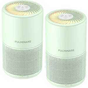 FULMINARE 2 Pack Air Purifiers for Home Bedroom H13 True HEPA Air Purifier, 3 Speeds, Timer, 24dB Quiet Air Cleaner With Night Light, Portable Small Desk Air Purifier for Smoke, Kitchen, Office, Green