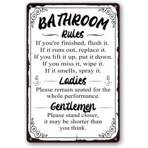 Funny Bathroom Rules Signs Metal Tin Sign, Please Flush Toilet Sign For Door, Stand Closer Its Shorter Than You Think Signs Guest Bathroom Black Wall Decor Humour Warning Sign Adult Home Decor 128 Inch (38)