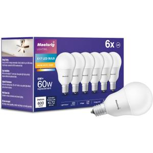 E17 Intermediate Base LED Bulb, 6W (60 Watt Equivalent) G14 Globe Ceiling Fan Light Bulbs, Warm White 3000K, 600 Lumens, Non-Dimmable, Pack of 6
