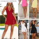 Women Sexy Halter Deep V Neck Ruched Bodycon Dress Summer Side Slit Mesh Hem Cocktail Club Party Short Mini Dresses (Red, M)