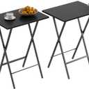 VECELO Folding TV Tray for Eating Set of 2, Portable Dinner/Snack Table with Cup Holder for Couch, Living Room and Small Space, Black