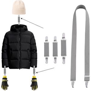 Azarxis Mitten Clips for Toddlers, Kids & Adults  Adjustable Glove Holder, Elastic Winter Hat Grip, Steel Sweater Fastener (Gray - 4 Pack)
