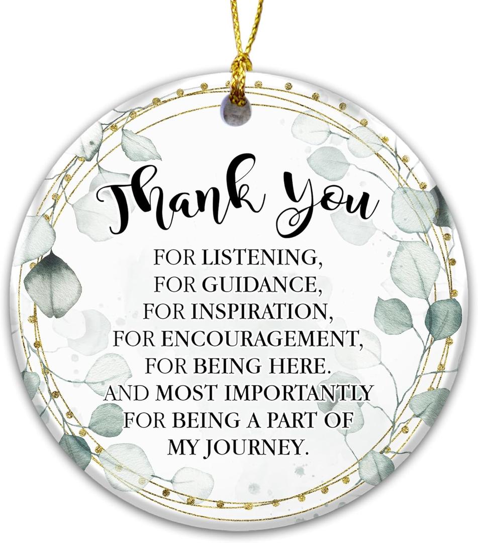 2 x Thank You Gift Ornament 2025 Appreciation Gift for Teacher, Mentor, Friend, or Coworker, Elegant Eucalyptus Keepsake with Inspirational Message, Gratitude Ornament for Christmas