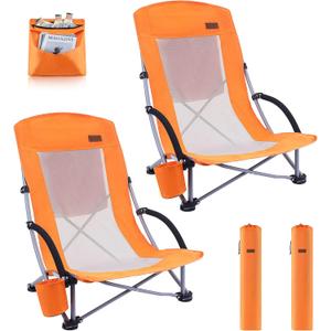Nice C Beach Chair, Beach Chairs for Adults 2 Pack w/Cooler Compact High Back, Cup Holder & Carry Bag & Heavy Duty Outdoor, Camping, BBQ, Travel, Picnic, Festival (Set of 2 Orange)