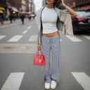 Striped Wide Leg Pants for Women - Casual Loose Fit High-Waisted Drawstring Pajama Pants - Straight Trousers (M)