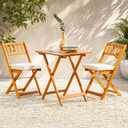 Idzo Heavy Duty 400lbs Capacity Patio Bistro Set 3 Piece Outdoor, Folding Chairs w/Cushion, Square Table - Upgrate 2024, Small