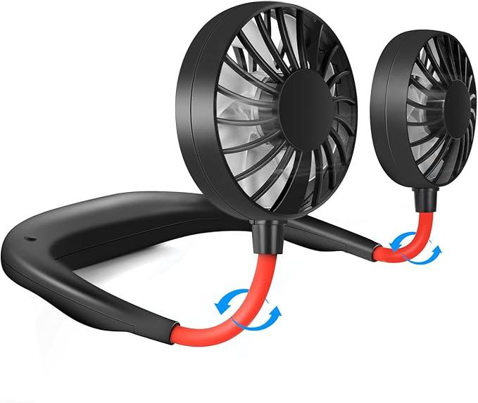 Portable Neck Fan Rechargeable Personal Hand-Free Fan Mini USB Wearable Neckband Sport Fan, 3 Speed Adjustable, 360 Degrees Free Rotation Perfect for Working, Traveling, Office, Reading (Red Black)