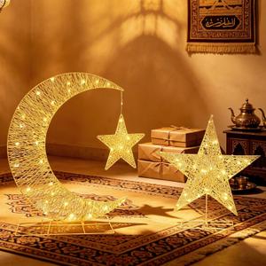 Eid Lighted Crescent Star Tree Decor, Garden Decor Outdoor Lights, Outdoor Weatherproof Holiday Ornament for Yard, Patio, Pathway