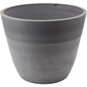PSW Pot Collection 12-inch Plastic/Stone/Wood Composite Large Ribbed Planter  No Drainage Hole (Drillable), Indoor/Outer Garden Pot for Foliage, Trees, Flowers, Ferns, Cement Gray