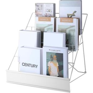 Sintuff Book Display Rack 4 Tier Comic Wire Book Display Rack 18" White Tabletop CD Magazine Retail Countertop Metal Racks for Display Library Classroom Picture Literature