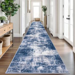 IOHOUZE
Abstract Runner Rug 3x18 Ft Washable Runners for Hallways, Non Slip Kitchen Runner Printed Faux Wool Entryway Runner Indoor, Modern Abstract Floor Carpet for Hall Stair, Navy/Grey