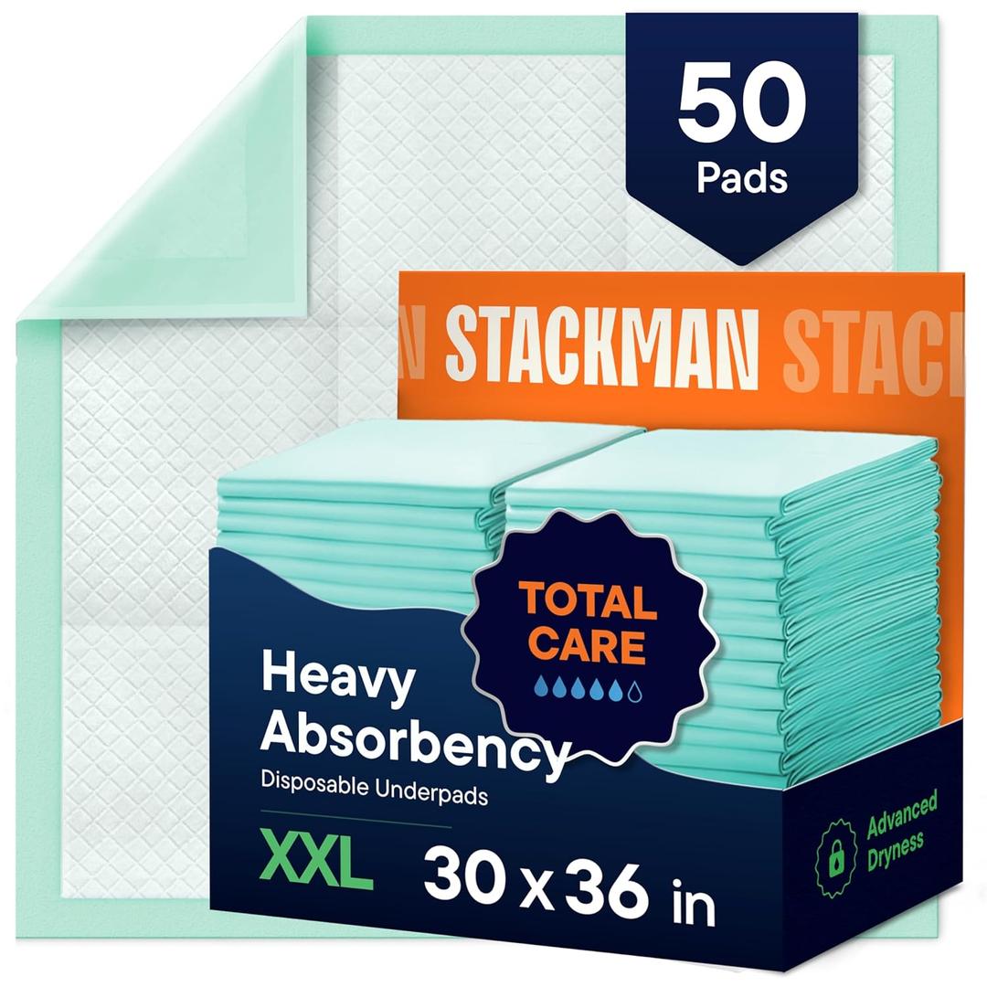 Chucks Pads Disposable 30x36 Underpads [50-Pack] Incontinence Chux Pads Absorbent Fluff Protective Bed Pads - Extra Large Pee Pads for Kids, Adults & Elderly | Leak Proof Puppy Pads for Training - XXL