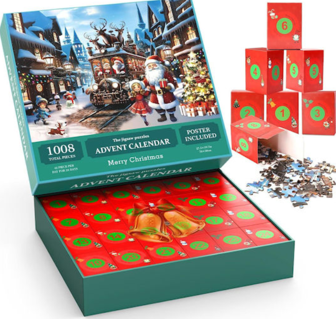 Becko US Christmas Puzzle Advent Calendar 2025 Puzzles for Adults, 1008 Pieces Jigsaw Puzzles, 24 Days Countdown to Christmas Thanksgiving Holidays, Xmas Puzzle as Decorations
