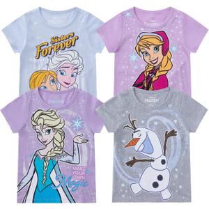 Disney Frozen Elsa, Anna, and Olaf Girls 2 Piece Short Sleeve T-Shirt for Toddler and Big Kids (6X-Large Plus, Purple/Grey/Blue) 2T