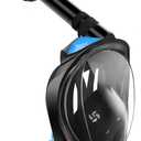 Greatever G2 Full Face Snorkel Mask with Latest Dry Top System,Foldable 180 Degree Panoramic View Snorkeling Mask with Camera Mount,Safe Breathing,Anti-Leak&Anti-Fog (Small/Medium, Blue Black)