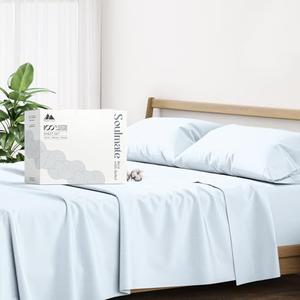 Mayfair Linen 100% Egyptian Cotton Sheets Queen Size Bed Set - Luxury 500 Series Soulmate Collection Sheets Queen Size (4 PC, Light Blue), Silky Soft, Cooling 16" Deep Pocket Hotel Quality Bed Sheet