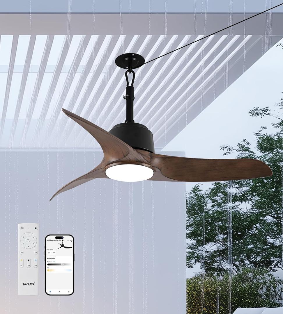 42" Outdoor Ceiling Fans with Lights and Remote Control, IP66 Wet Rated Waterproof Ceiling Fan with 6-Speed DC Motor, Farmhouse Gazebo Fan for Porch Patios Pavilion Black