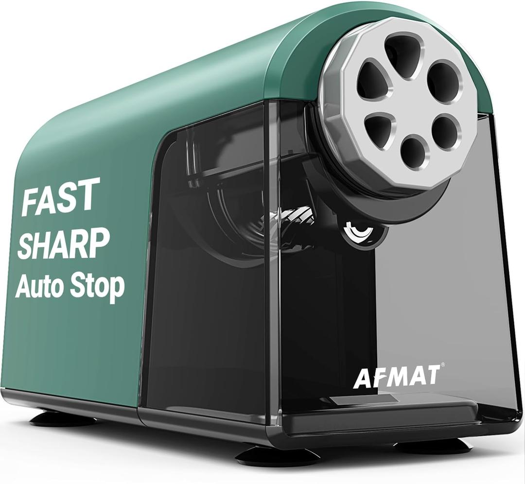 AFMAT PSX2 Heavy Duty Electric Pencil Sharpener 6 Holes, Classroom Pencil Sharpener for 6-11mm Pencils, Auto Stop, Super Fast, Save Pencils, School Teacher Must Have Pencil Sharpeners Plug in, Green