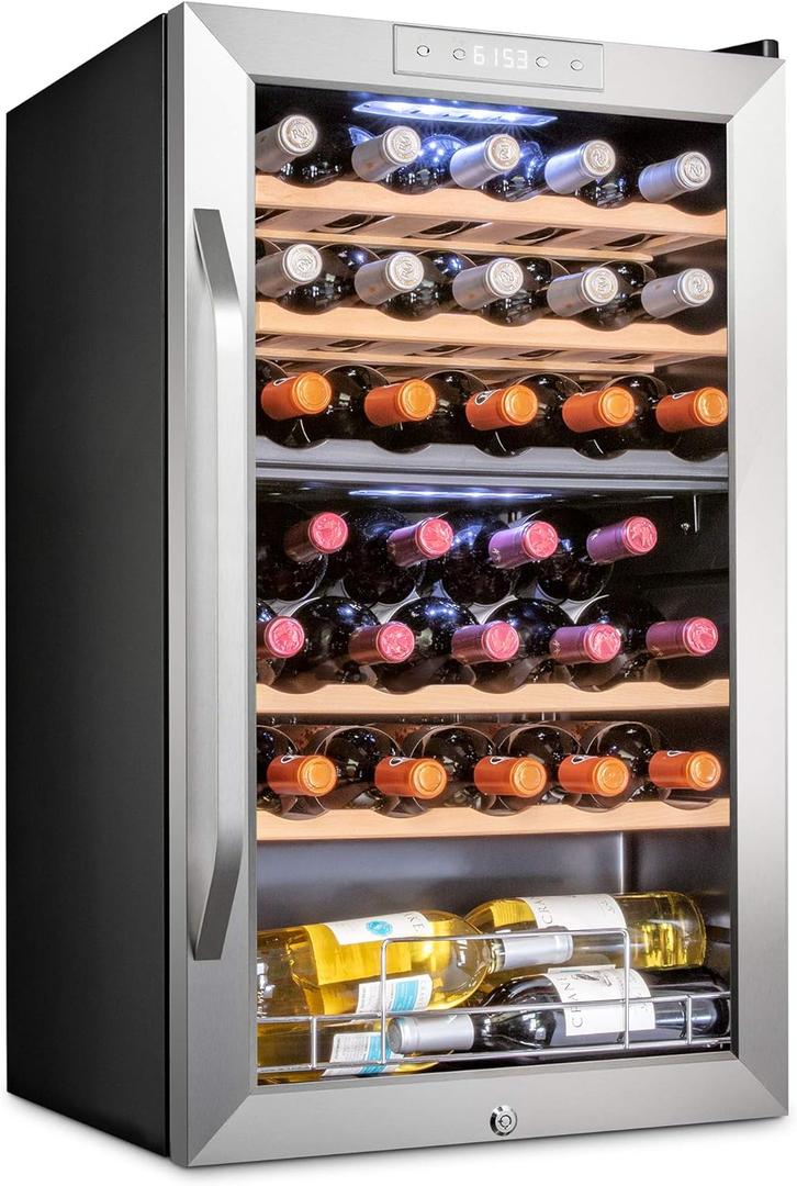 Ivation 33 Bottle Dual Zone Wine Cooler Refrigerator w/Lock | Large Freestanding Wine Cellar For Red, White, Champagne & Sparkling Wine | 41f-64f Digital Temperature Control Fridge Stainless Steel