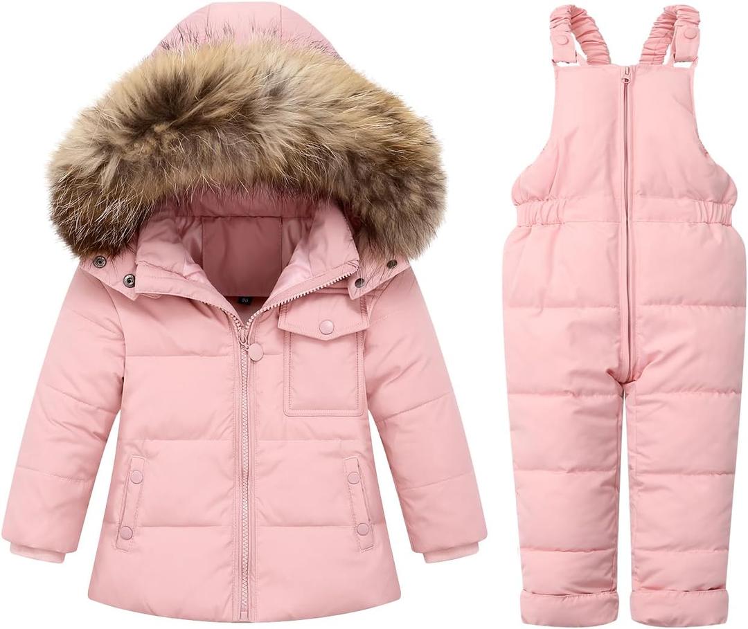 Fumdonnie Toddler Snowsuit Baby Winter Down Coat Girl Snow Pants and Jackets Kid Bibs 4-5T