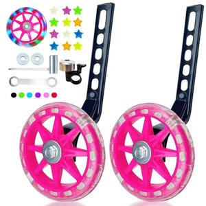 DDJKCZ Training Wheels for Kids Bicycle,Flash Mute Big Wheel Compatible for 12 14 16 18 20 inch Single Speed Bike (ROSE)