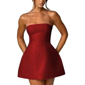 Line Short Homecoming Dress for Teens Strapless Wedding Party Gowns Mini Cocktail Dress for Women (Small, Wine Red)