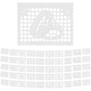 Mexican 82 ft / 25 m (5 Pack) Wedding White Papel Picado Banner (Plastic) Wedding Boda Casados Theme Fiesta Cinco de Mayo Banners for Outside Mexican Papel Picado Banner Dia de Los Muertos Decorations