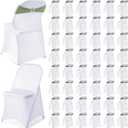 Moukeren Folding Chair Covers and Chair Cover Band Elastic Fabric White Chair Slipcovers with Crown Buckle Sage Green Chair Sashes for Wedding Party Dining Banquet Events (100)