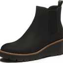 Athlefit Women's Chelsea Wedge Boots Elastic Platform Lug Sole Slip on Wedge Ankle Booties (8, Black)