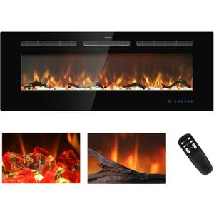45 inches Electric Fireplace Inserts, Recessed and Wall Mounted Fireplace Heater, Linear Fireplace w/Thermostat, Remote & Touch Screen, Multicolor Flame, Timer, Log & Crystal, 750W/1500W