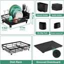 MOUKABAL Dish Drying Rack, Dish Rack, Stainless Steel Dish Racks for Kitchen Counter, Dish Drainer with Removable Utensil Holder, Drainboard (Black,13''W x 17''L)