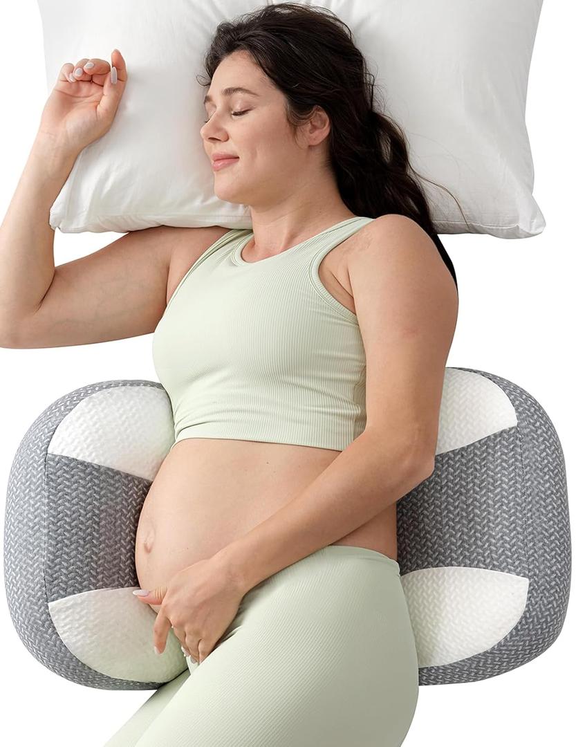 Momcozy Portable Pregnancy Pillow for Sleeping, Plus W Shaped Maternity Pillow for Side Sleeper, Support for Back, Belly, HIPS for Pregnant Women, Adjustable Travel Wedge Pillow