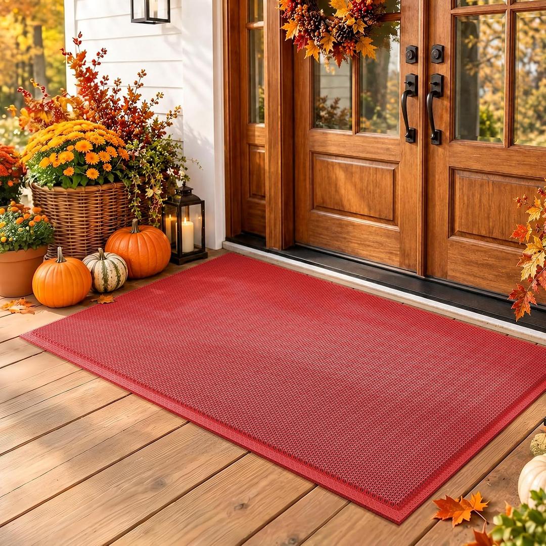 Front Door Mat Outside Entrance Drainage Doormat Red 31"x47"