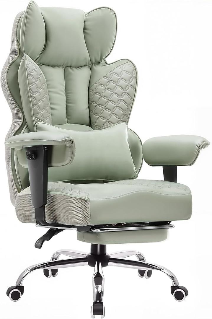 GTPLAYER Big and Tall Gaming Chair 400lbs Heavy Duty Office Chair with Foot Rest & Ergonomic Pocket Spring Lumbar Support, High Back 3D Saddle Shaped Cushion for Back Pain Relief, Green