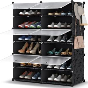 HOMIDEC Shoe Rack Organizer, 6 Tier Storage Cabinet 24 Pair Plastic Shoe Shelves for Closet Hallway Bedroom Entryway (Black)