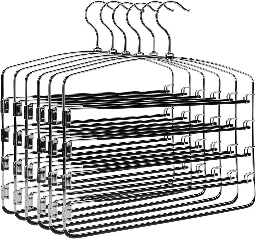 Multi-Layer Metal Pants Hangers, 6 Pack, 5 Swing Arms, Non-Slip